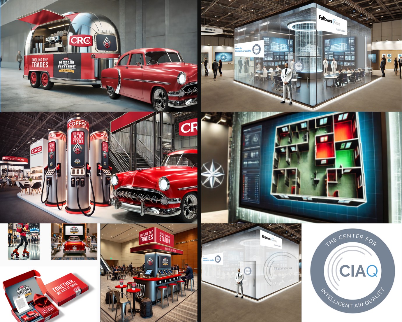 examples of using AI to mock up futuristic and car themed tradeshow experiences