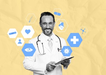 pop art graphic of doctor with medical icons