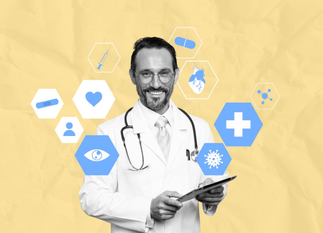 pop art graphic of doctor with medical icons