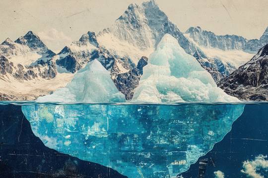 Iceberg above and below the surface, symbolizing visible creative work supported by hidden operational planning.