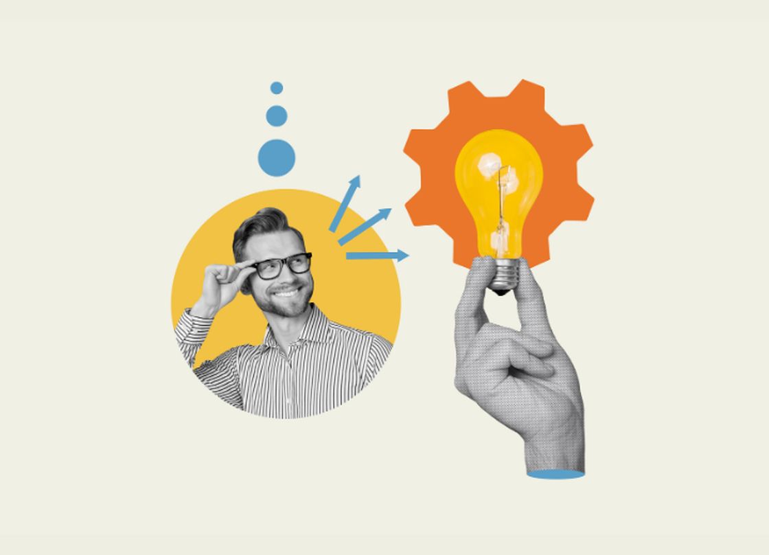 man and lightbulb collage style